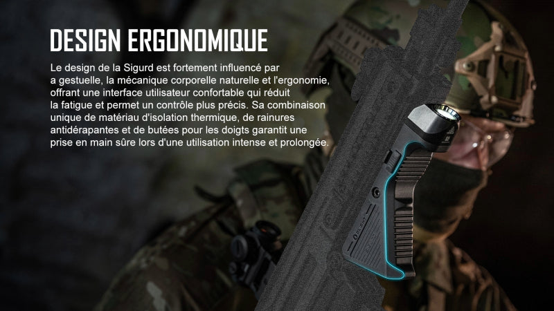 Poignée Angulaire Tactique avec Lampe Olight Sigurd – 1450 Lumens  NYCTALOPE  