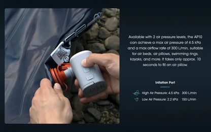 Pompe à air AP10 – 300 L/m – 4,5 kPa + Lanterne 300 Lumens – Rechargeable  NYCTALOPE  