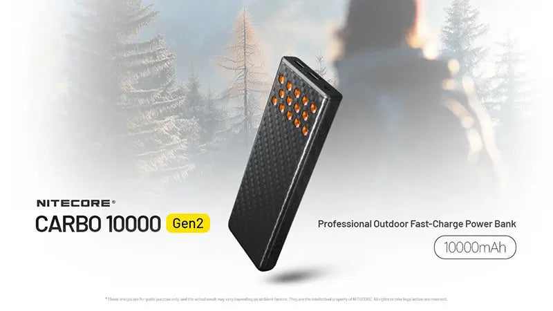 Powerbank Nitecore CARBO 10000 Gen2 - 10 000mAh - Charge rapide 30W - Ultra-légère  NYCTALOPE  