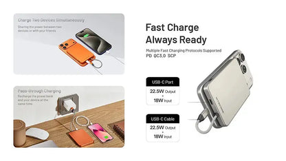 Powerbank Nitecore Pocket 5 5000mAh - 22,5W - Câble USB-C Intégré - Fixation Magnétique - IPX7 - NYCTALOPE