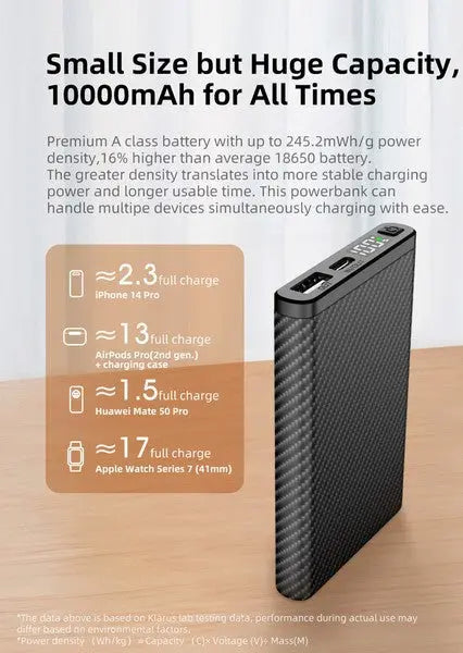 Powerbank batterie Klarus K5 - 10 000 mAh Ultraléger Fibre de Carbone  NYCTALOPE  