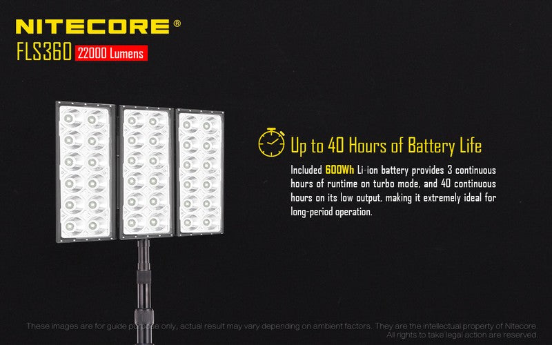 Projecteur de chantier grande zone Nitecore FLS360 – 22000 Lumens  NYCTALOPE  