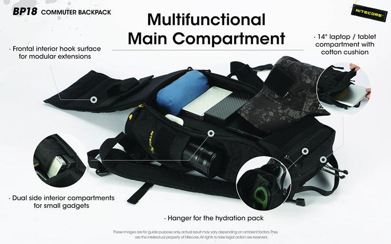 Sac à dos Nitecore BP18 - 18L - Ultra-Léger - Système Fishbone - Nylon 500D Imperméable - MOLLE  NYCTALOPE  