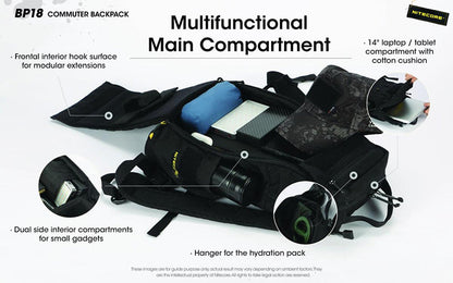 Sac à dos Nitecore BP18 - 18L - Ultra-Léger - Système Fishbone - Nylon 500D Imperméable - MOLLE  NYCTALOPE  
