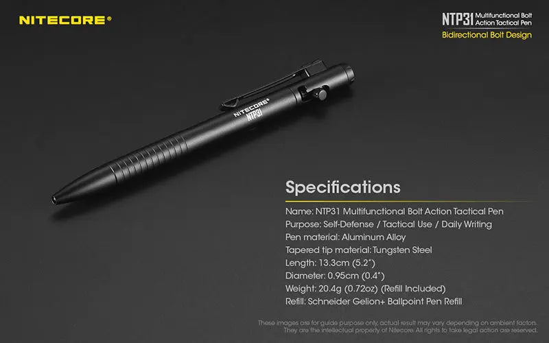 Stylo Tactique Nitecore NTP31 - Brise-vitre - Autodéfense  NYCTALOPE  