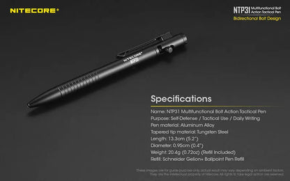 Stylo Tactique Nitecore NTP31 - Brise-vitre - Autodéfense  NYCTALOPE  