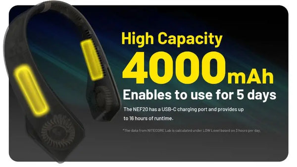 Ventilateur de cou portable Nitecore NEF20 – capacité 4000 mAh – Rechargeable USB-C Ventilateur de cou portable Nitecore NEF20 – capacité 4000 mAh – Rechargeable USB-C