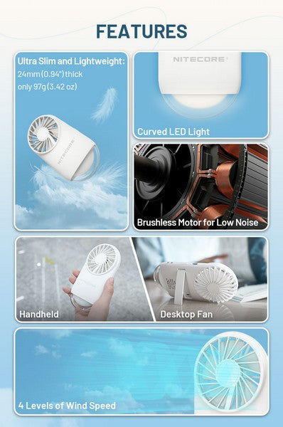 Ventilateur de poche multifonctions Nitecore NEF02 - rechargeable avec lumière d'appoint  NYCTALOPE  