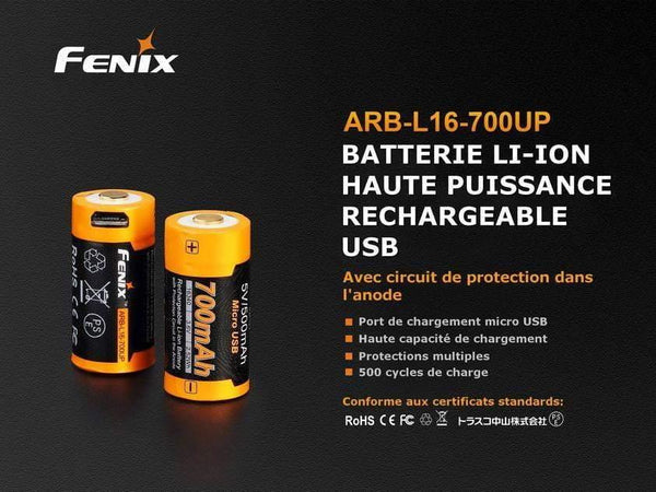 Batterie Fenix 16340 Li-ion 700mAh - ARBL16-700UP - Micro USB  NYCTALOPE  