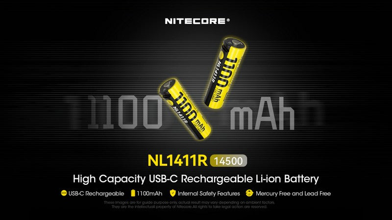 Batterie Nitecore NL1411R 14500 - 1100mAh rechargeable en USB-C  NYCTALOPE  