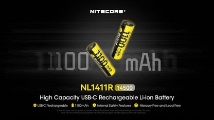 Batterie Nitecore NL1411R 14500 - 1100mAh rechargeable en USB-C  NYCTALOPE  