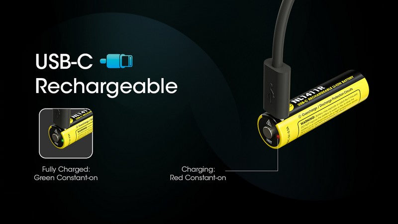 Batterie Nitecore NL1411R 14500 - 1100mAh rechargeable en USB-C  NYCTALOPE  