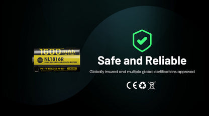 Batterie Nitecore NL1816R 18350 rechargeable USB-C - 1600mAh 3.6V protégée Li-ion  NYCTALOPE  