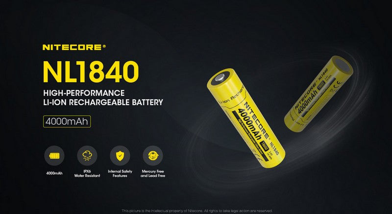 Batterie Nitecore NL1840 18650 - 4000mAh 3.6V protégée Li-ion  NYCTALOPE  