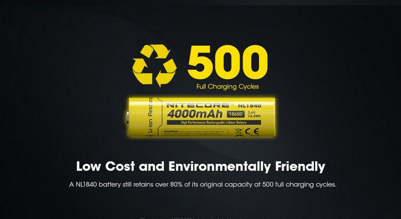 Batterie Nitecore NL1840 18650 - 4000mAh 3.6V protégée Li-ion  NYCTALOPE  