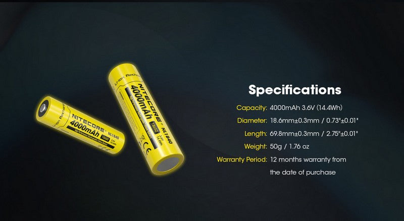Batterie Nitecore NL1840 18650 - 4000mAh 3.6V protégée Li-ion  NYCTALOPE  