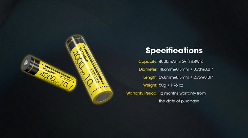 Batterie Nitecore NL1840HP 18650 - 4000mAh 3.6V protégée Li-ion  NYCTALOPE  