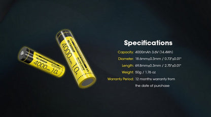 Batterie Nitecore NL1840HP 18650 - 4000mAh 3.6V protégée Li-ion  NYCTALOPE  