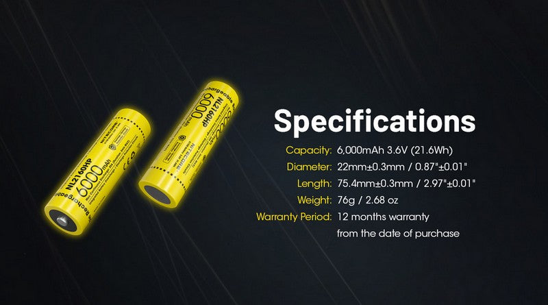 Batterie Nitecore NL2160HP 21700 - 6000mAh 3.6V - protégée Li-ion  NYCTALOPE  