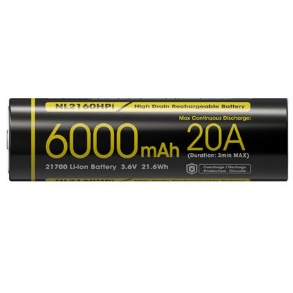 Batterie Nitecore NL2160HPi 21700 - 6000mAh 3.6V - protégée Li-ion - NYCTALOPE