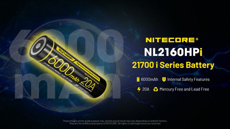Batterie Nitecore NL2160HPi 21700 - 6000mAh 3.6V - protégée Li-ion  NYCTALOPE  