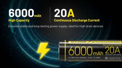 Batterie Nitecore NL2160HPi 21700 - 6000mAh 3.6V - protégée Li-ion - NYCTALOPE