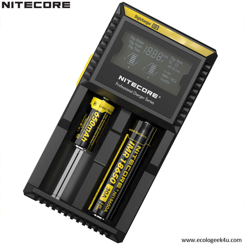 Chargeur D2 Nitecore Li-ion, IMR, Ni-MH, LiFePO4 et Ni-CD  NYCTALOPE  