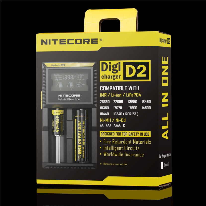 Chargeur D2 Nitecore Li-ion, IMR, Ni-MH, LiFePO4 et Ni-CD  NYCTALOPE  