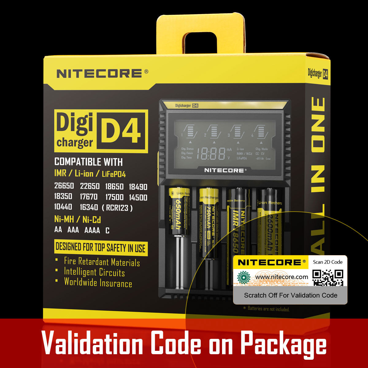 Chargeur D4 Nitecore Li-ion, IMR, Ni-MH, LiFePO4 et Ni-CD Nitecore