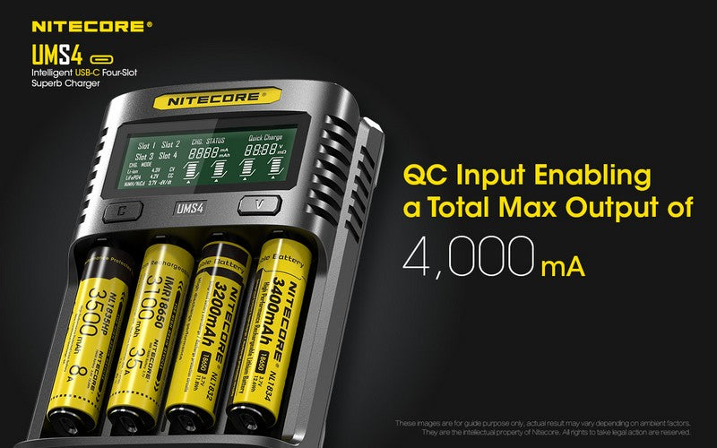 Chargeur Nitecore UMS4 pour batteries li-ion, IMR, LiFePO4, Ni-MH, Ni-Cd  NYCTALOPE  