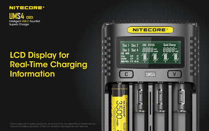 Chargeur Nitecore UMS4 pour batteries li-ion, IMR, LiFePO4, Ni-MH, Ni-Cd  NYCTALOPE  