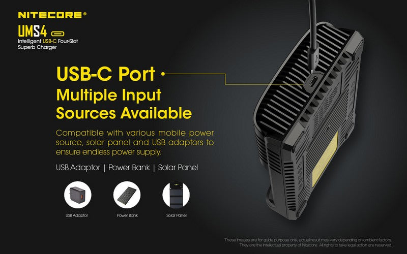 Chargeur Nitecore UMS4 pour batteries li-ion, IMR, LiFePO4, Ni-MH, Ni-Cd  NYCTALOPE  