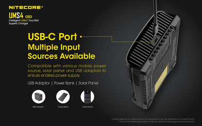 Chargeur Nitecore UMS4 pour batteries li-ion, IMR, LiFePO4, Ni-MH, Ni-Cd  NYCTALOPE  