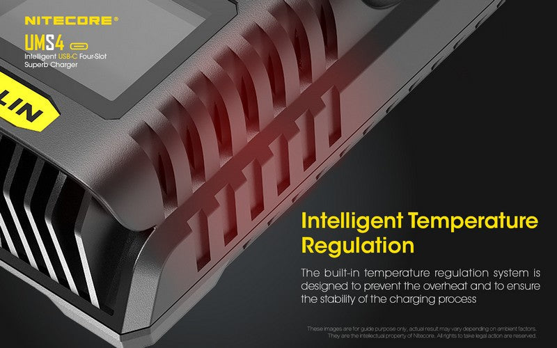 Chargeur Nitecore UMS4 pour batteries li-ion, IMR, LiFePO4, Ni-MH, Ni-Cd  NYCTALOPE  