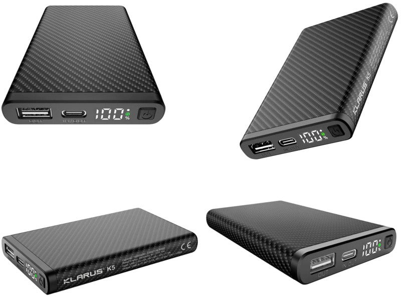 Powerbank batterie Klarus K5 - 10 000 mAh Ultraléger Fibre de Carbone  NYCTALOPE  