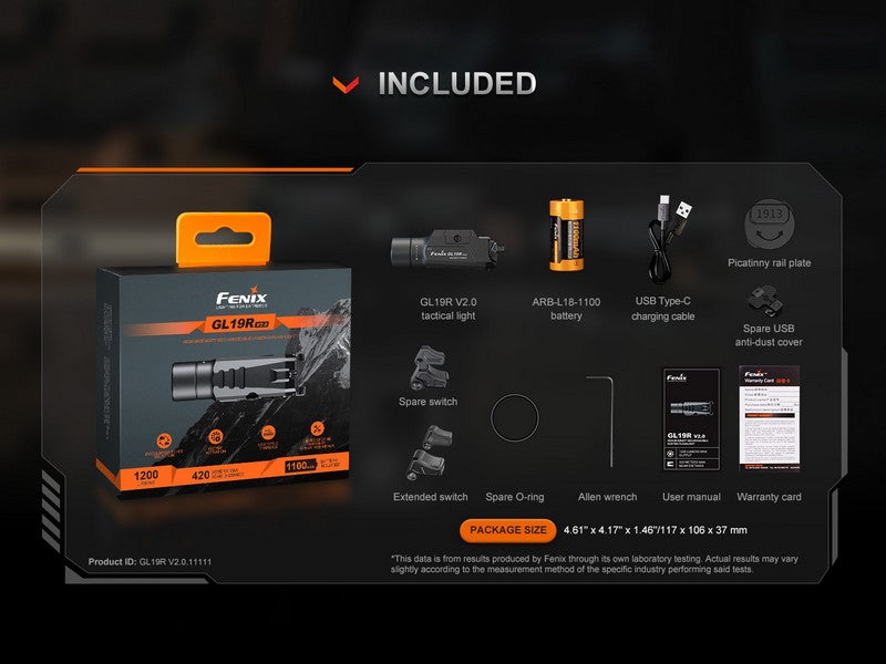 Lampe pour arme Fenix GL19R V2.0 – 1200 Lumens  NYCTALOPE  