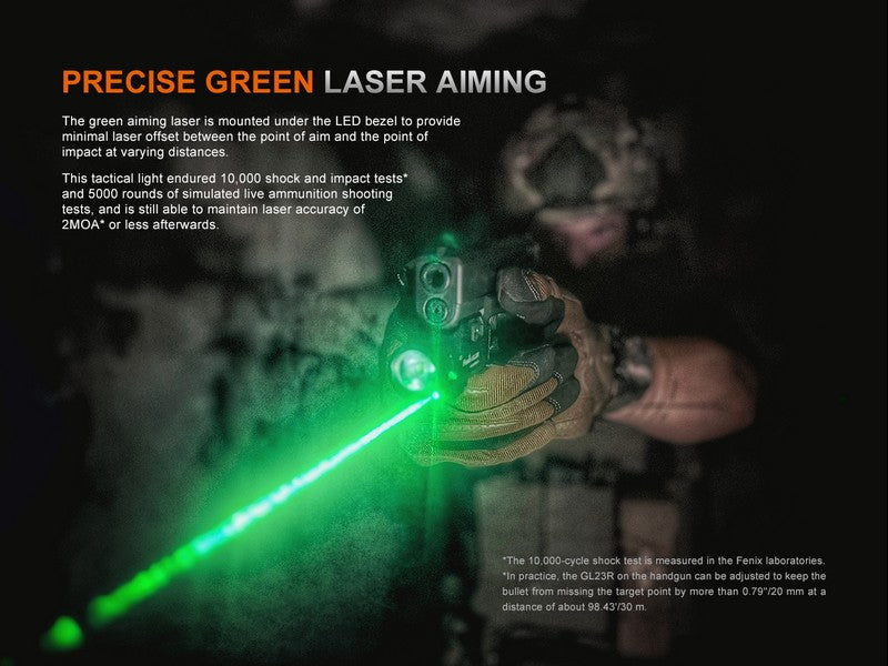 Lampe pour arme Fenix GL23R – 1200 Lumens avec laser vert rechargeable  NYCTALOPE  