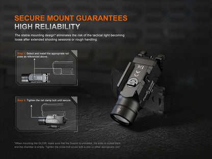 Lampe pour arme Fenix GL23R – 1200 Lumens avec laser vert rechargeable  NYCTALOPE  