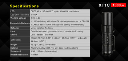 Lampe Torche Klarus XT1C – 700 Lumens  NYCTALOPE  