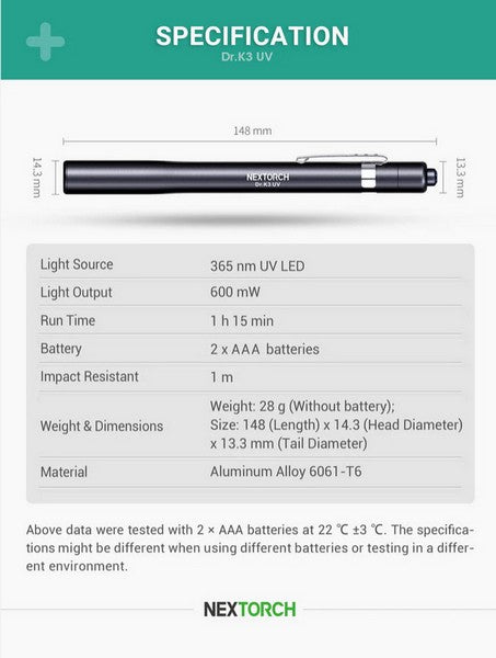 Lampe Nextorch DR K3UV 600mW - 10 Lumens Jaune  NYCTALOPE  
