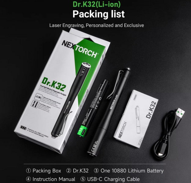 Lampe Nextorch DR K32 80 Lumens blanc / Jaune - Lampe médicale rechargeable - NYCTALOPE