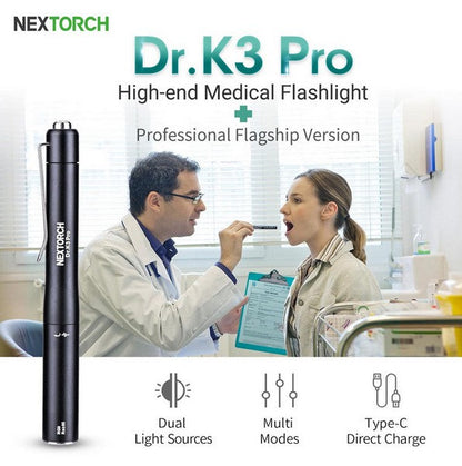 Lampe Nextorch DR K3 PRO - 80 Lumens blanc / Jaune - Lampe médicale rechargeable  NYCTALOPE  