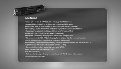 Lampe Torche Nitecore EDC33 – 4000 Lumens - Rechargeable  NYCTALOPE  