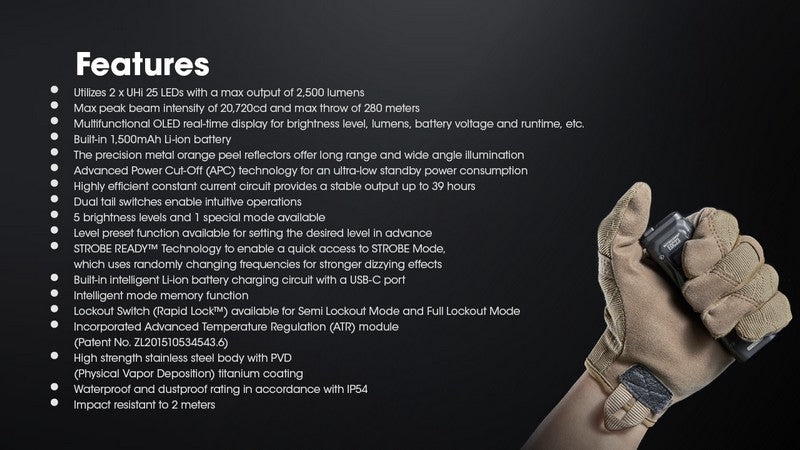 Lampe Torche Nitecore EDC23 - 2500 Lumens rechargeable  NYCTALOPE  