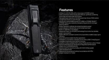 Lampe Torche Nitecore EDC25 - 3000 Lumens rechargeable  NYCTALOPE  