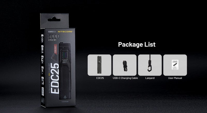 Lampe Torche Nitecore EDC25 - 3000 Lumens rechargeable  NYCTALOPE  