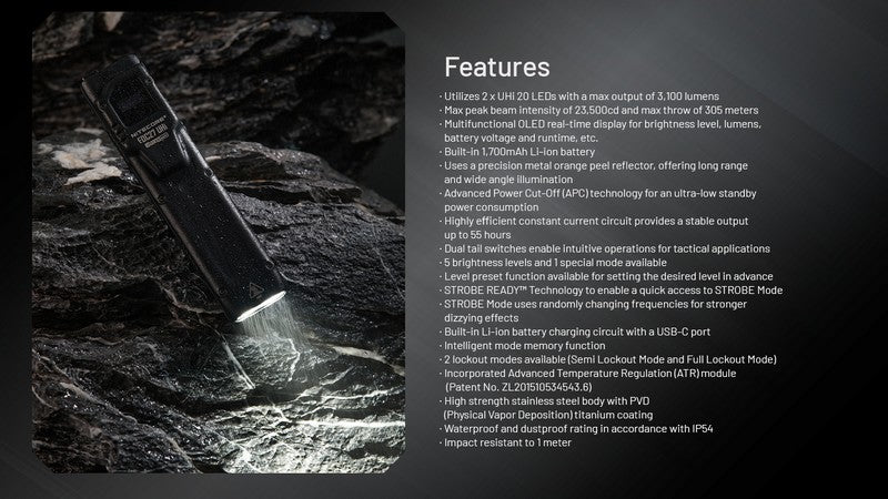 Lampe Torche Nitecore EDC27 UHi - 3100 Lumens rechargeable  NYCTALOPE  