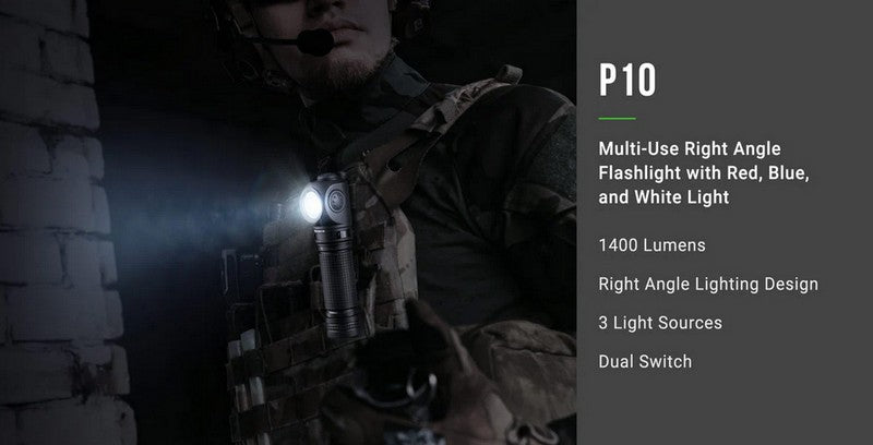 Lampe angle droit multifonctions Nextorch P10 1400 Lumens lumière rouge et bleue  NYCTALOPE  