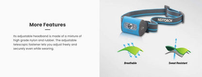Nextorch TrekStar - lampe frontale légère 220 Lumens avec lumière rouge  NYCTALOPE  