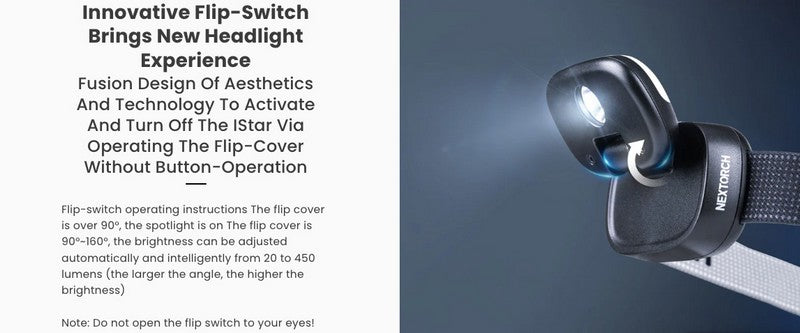 Lampe frontale Nextorch iStar - 450 Lumens - rechargeable USB-C  NYCTALOPE  